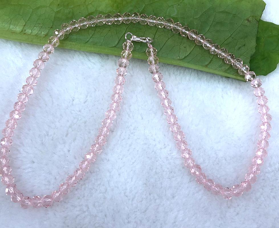 

Chains 4x6mm Faceted Abacus Pink Crystal Beads Necklace 18'', Silver