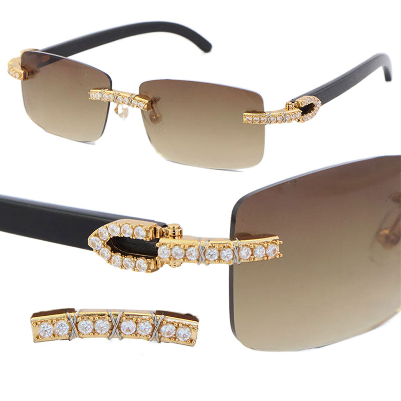 Nouveau modèle fait à la main 2,6 carats diamant ensemble lunettes de soleil sans bordure d'origine Buffalo Buffalo verres de corne femme célèbre