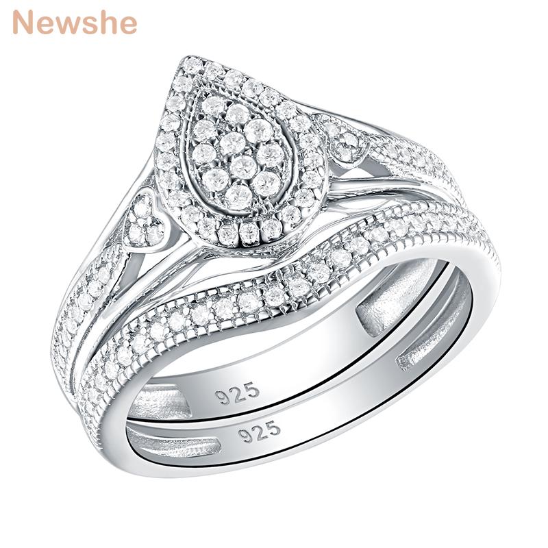 

Cluster Rings She 925 Sterling Silver Wedding For Women Pear & Heart Shape Round Cut CZ Engagement Ring Bridal Set Trendy Jewelry, Golden;silver