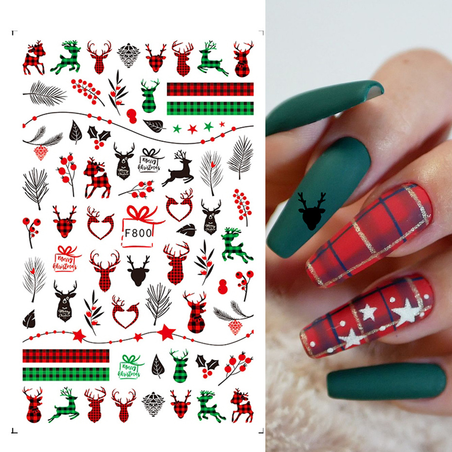 

Nail Art Christmas Stickers Ins Christmas Snowflake Snowman Elk Leaves 3D Adhesive Nail Sticker Nail, F797 (bare clip)