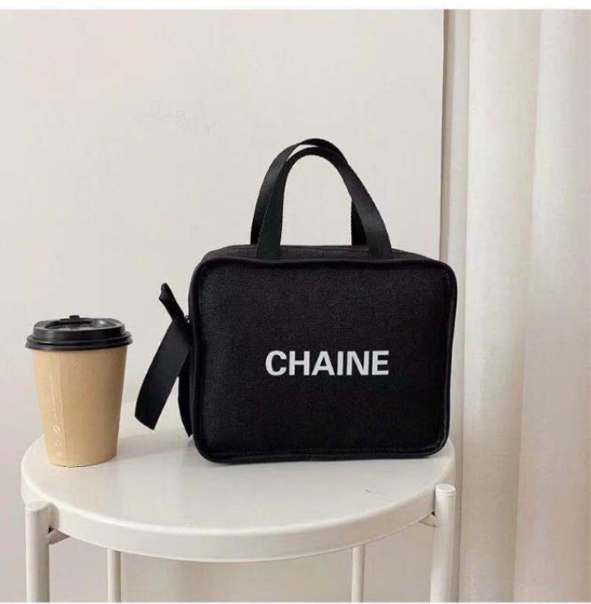 

Design women's portable travel wash cosmetic bag large capacity storage Canvas Korean lunch box handbag, Black