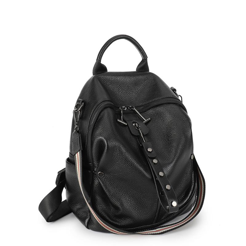 

Backpack Large Capacity First Layer Cowhide Both Double Single Shoulder Use Versatile Neat Lady Cattle Leather Fashion Travel, Black