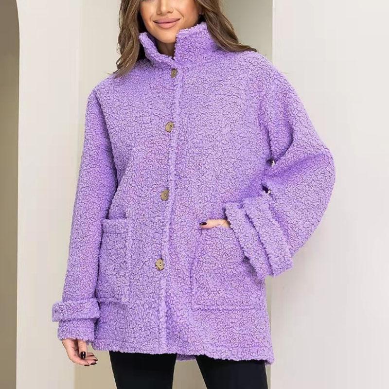 

Women's Jackets XMAX Fashion Casual Turn Down Collar Women Elegant Pockets Long Sleeve Coats Fleece Single Breasted Ladies, Pink