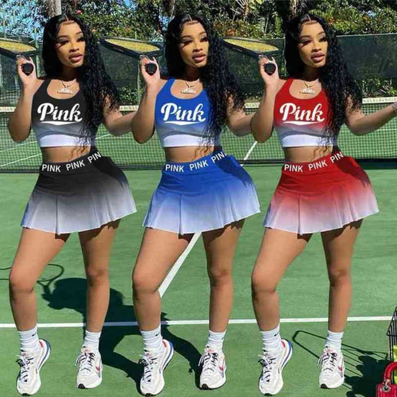 

Women Sports Ladies Tracksuits Sport Summer Tracksuit Tennis Baseball Cheerleader Casual Three Piece Suit Jogging Suits Skirt Set G554H9K, Red