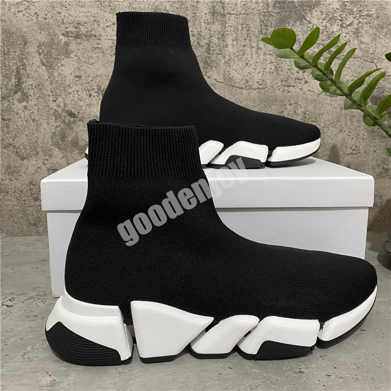

Top Quality Mens Womens Casual Shoes Speed Trainers Air Cushion Knit Sock White Black Khaki Watermark Size 36-45, Box