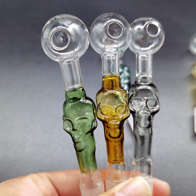 

Skull Glass Bong Water Pipe Straight Type Colorful Thickness Curved Pyrex Joint 14mm Male Oil Burner Pipes dab rig Bongs