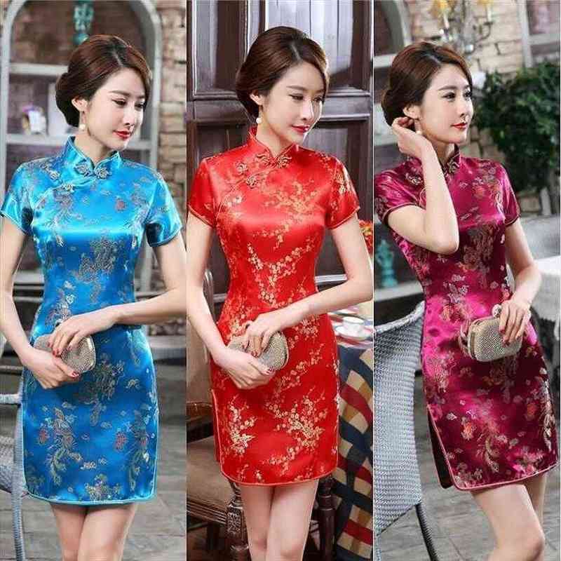 Chinese Style Cheongsam Womens Dresses Plus Size Short Sleeved Slim Retro Improved Fashion Design A136