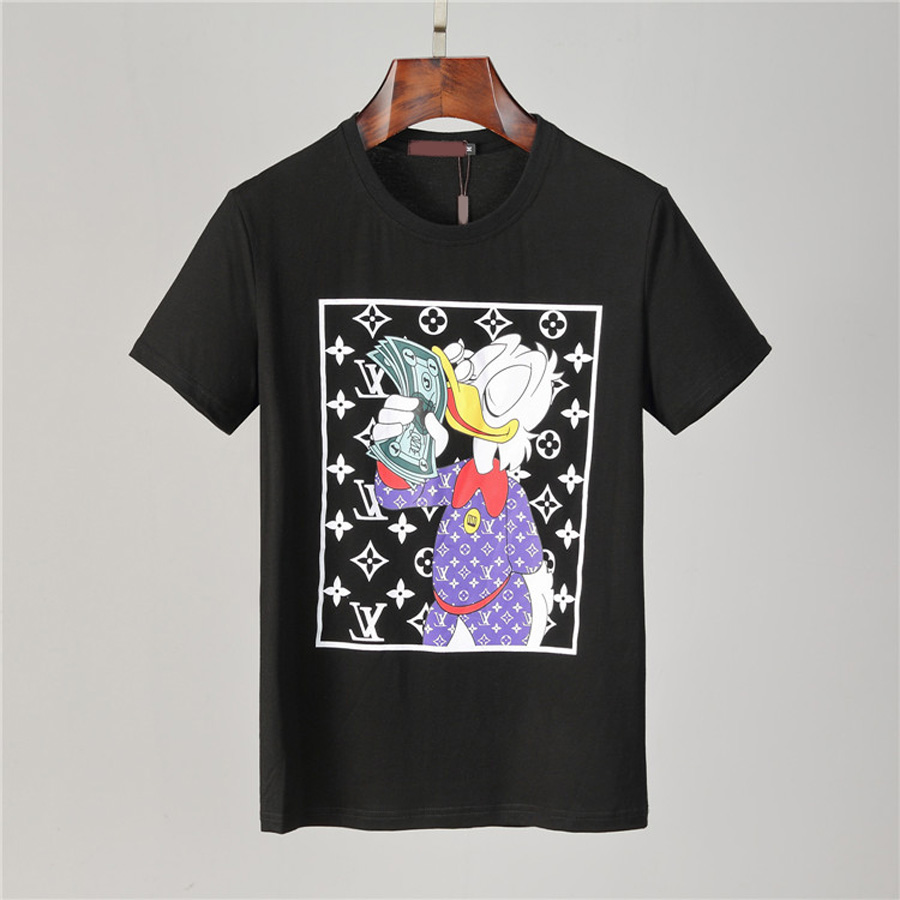 

European 2021 Hip Hop Print Men T-shirt Summer Short Sleeve Round Neck Embroidery Cotton Men's Shirt, White;black