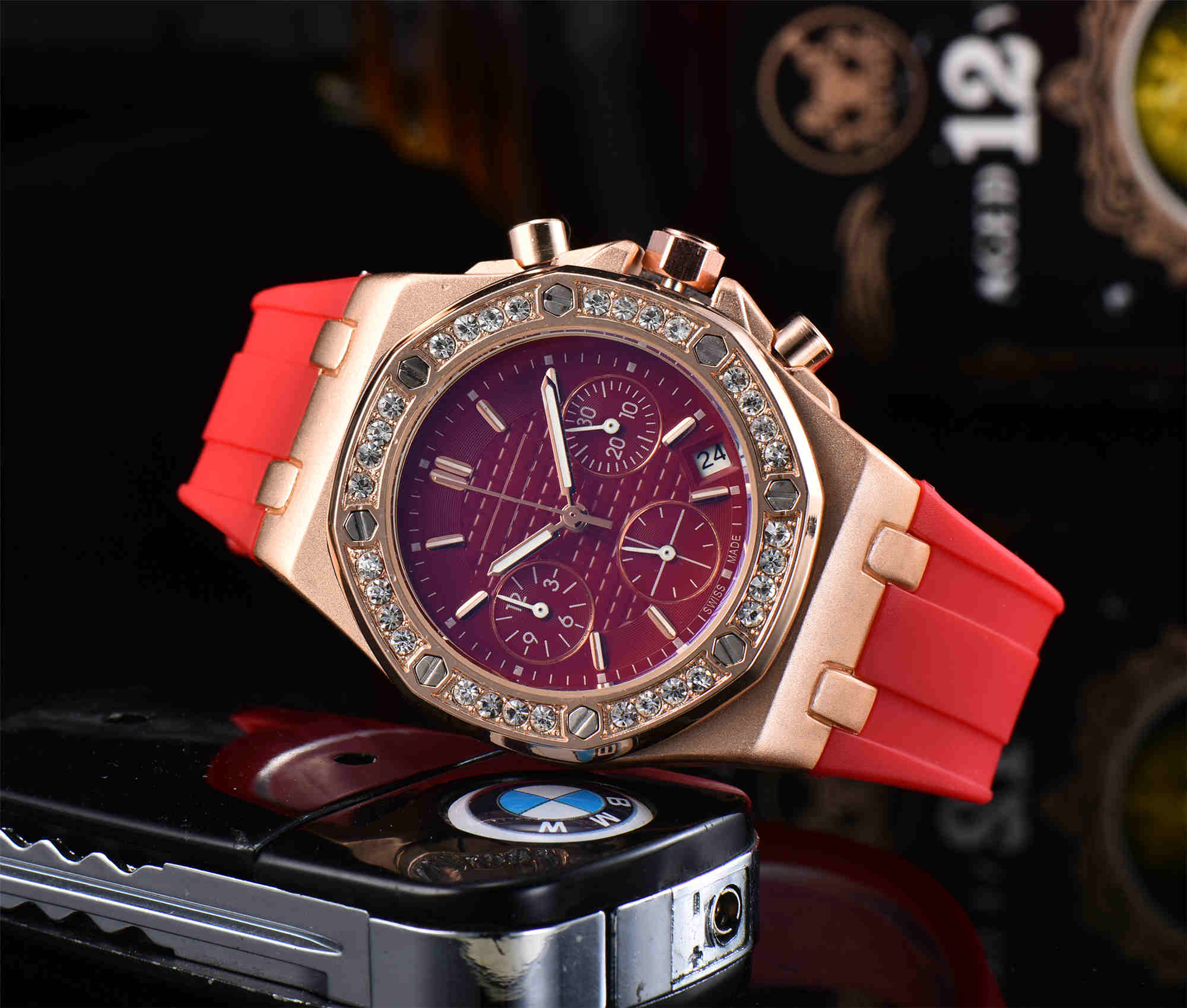 

Wholesale Mens Watches Classic Design All dial work Men Watch Quartz Movement Sport Wristwatch Gift Clock Comfortable Rubber Strap Orologio, Slivery;brown