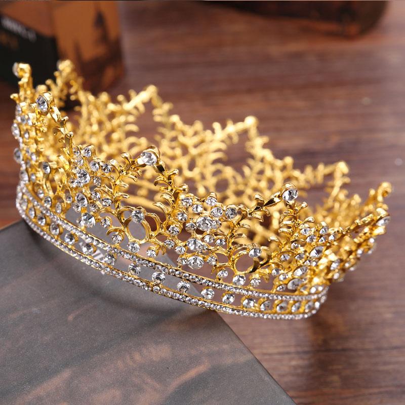 

Hair Clips & Barrettes European Luxury Exquisite Large Full Circle Rhinestone Shiny Crown Bride Princess Queen Crystal Tiara Wedding Accesso, Golden;silver
