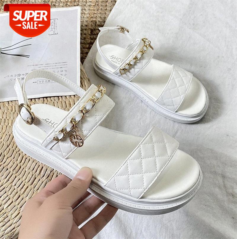 

Roman shoes women fashion casual students platform one word buckle chain sandals tide #eF4w, Black