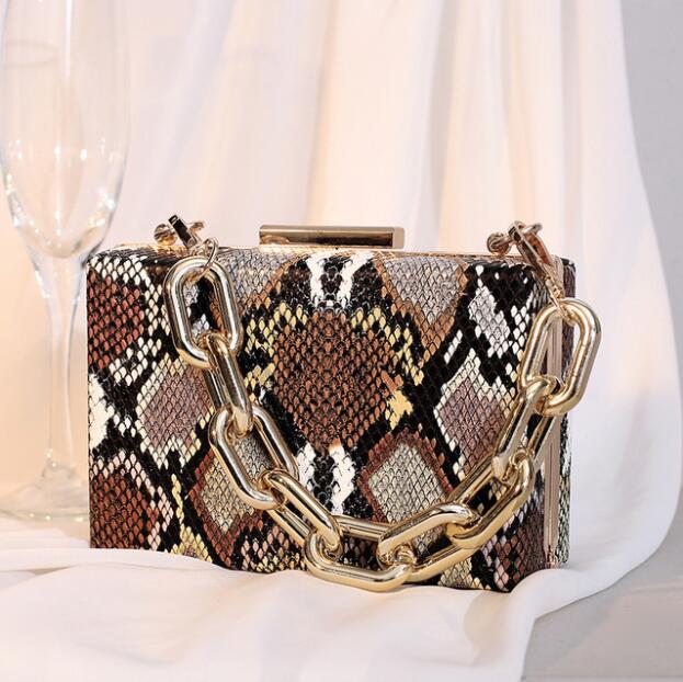 

Factory wholesale women leather dinner bag street trend acrylic hard box chain bags retro contrast leathers handbag personalized snake dress handbags, Serpentine3(boutique box)
