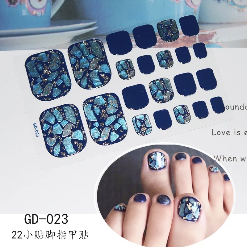 

Wholesale Shining Glister Nail Sticker Decals for Foot 22 Pcs Tips Adhesive Toenail Stickers Salon Manicure Tools, 16