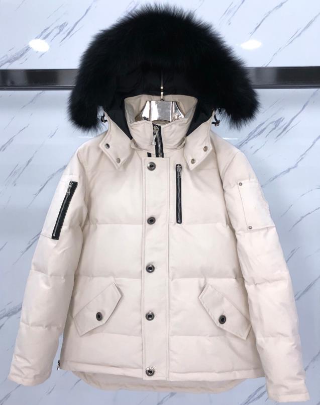 

Men Nylon Down Jacket YKK Zipper Four Pockets Designer Male Fur Detachable Hooded Water Repellent Outershell