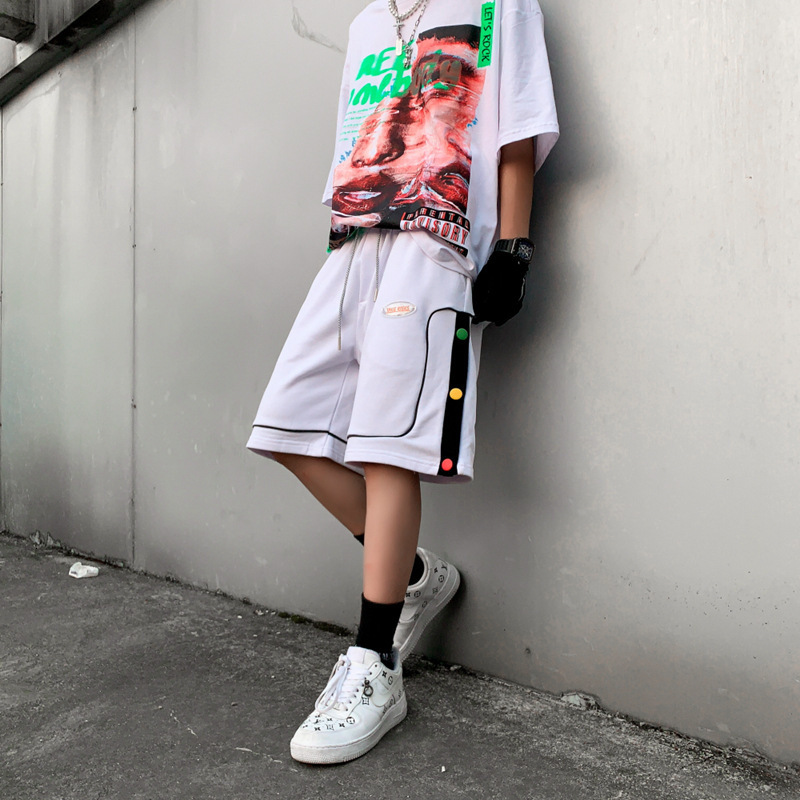 

shorts 2021 summer colorful breasted sports casual pants men's trendy straight high street penta, White;black