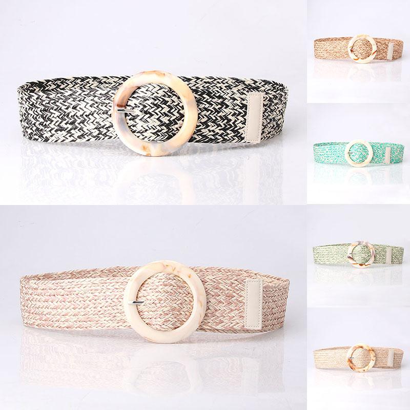 

Belts Women Belt Straw Casual Ultra Wide Female Woven Vintage Carved Wood Buckle Elastic Decoration Dress Shirt Waist Seal, Black;brown