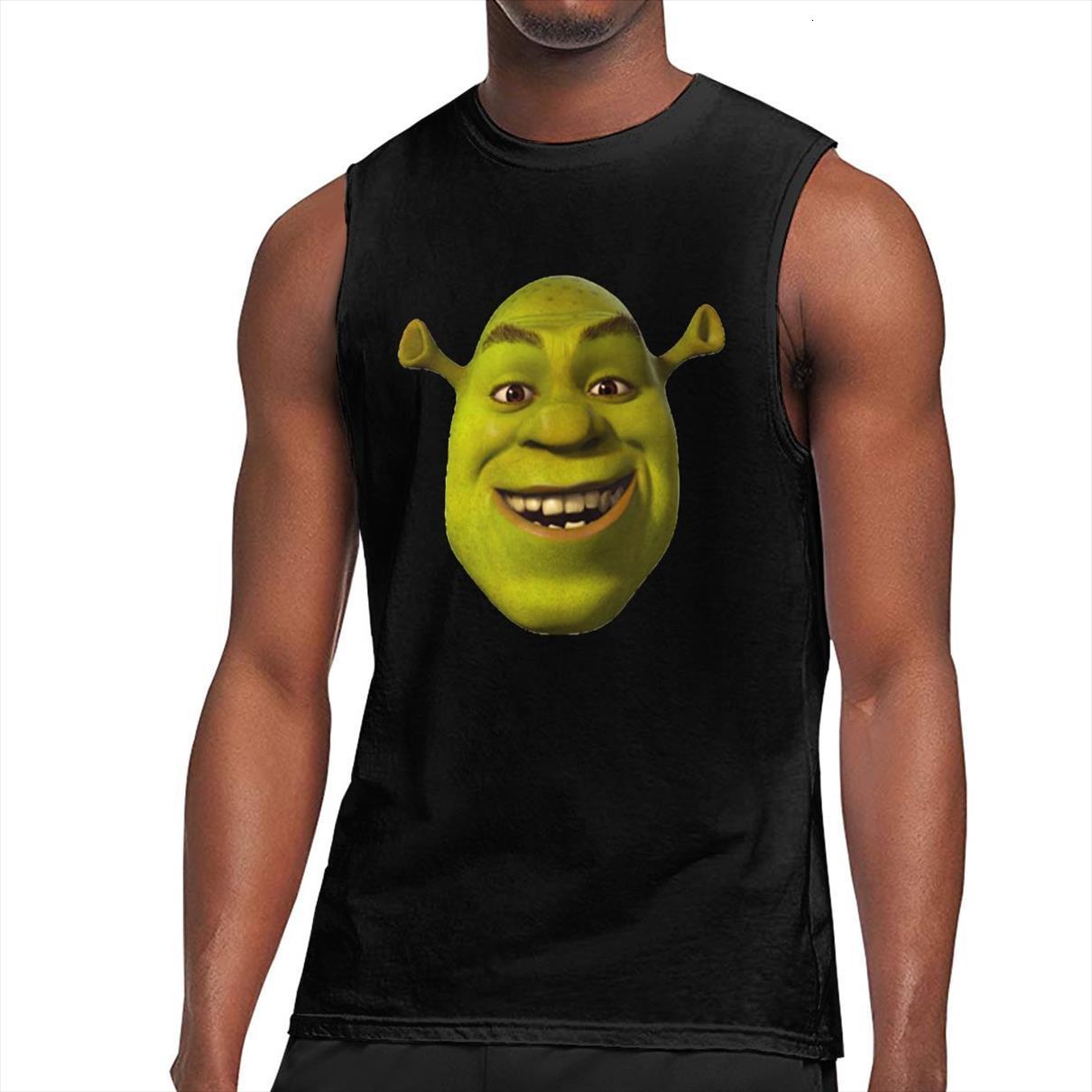 

shrek comedy film giant head tank hip hop men gym clthing shirt sport undershirt casual streetwear, White;black