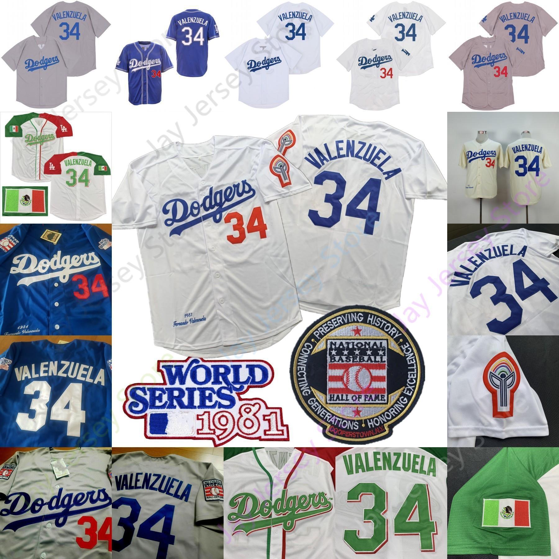 

Fernando Valenzuela Jersey Mexico 1981 WS Baseball Hall Of Fame Patch Cream White Blue Grey All Stitched, Blue;black