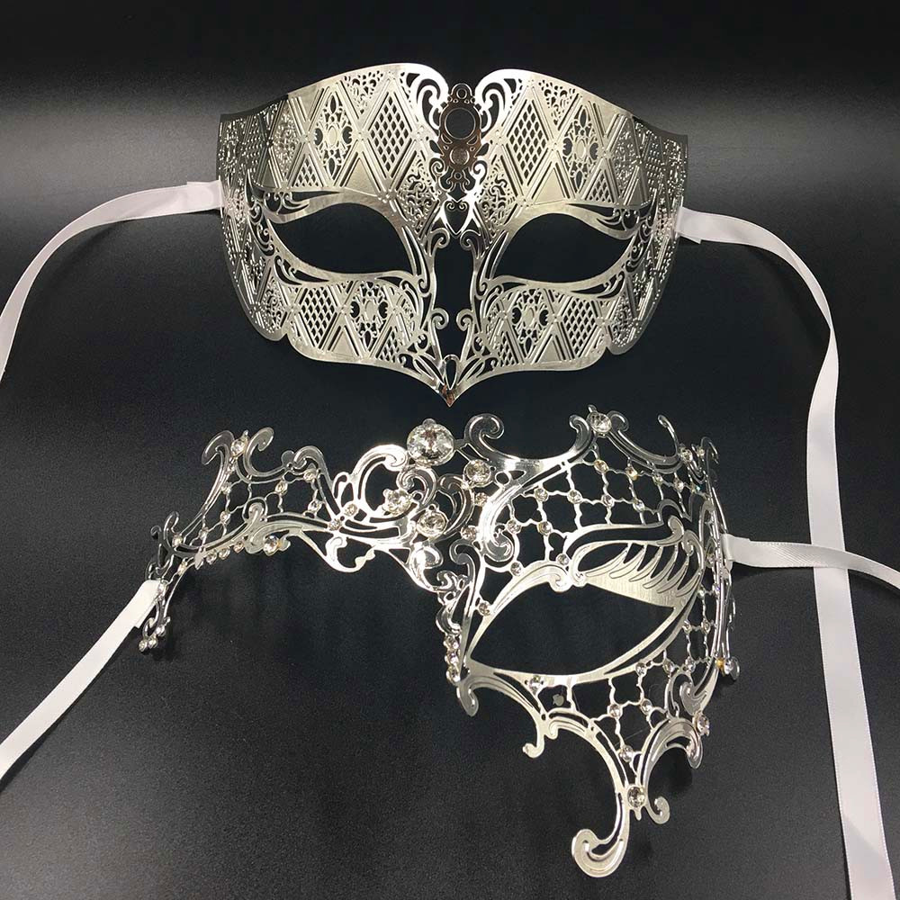 

GNHYLL Lover Woman Men's Mask Silver Metal Couple Venetian Masquerade Masks Gold Ball Wedding Mardi Gras Party Eye HDD0076