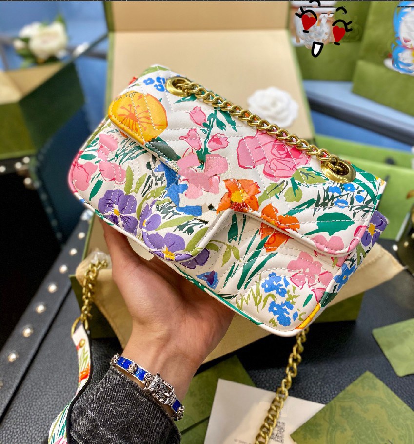 

Small fresh print women's shoulder bag G beautiful pattern flap handbag luxury design summer chain messenger bag 4 colors