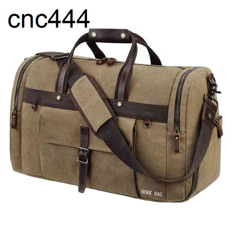 

Waterproof Oversized Travel Duffel Genuine Leather Carry on Weekend bag Canvas Overnight for Men