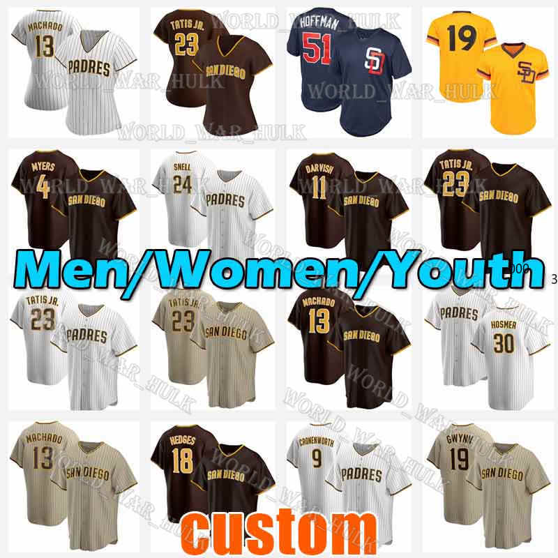 

Men Youth Women Custom Padres 13 Manny Machado Jersey Tony Gwynn Fernando Tatis Jr 30 Eric Hosmer 17 Victor Caratini San Diego 002, Blue;black