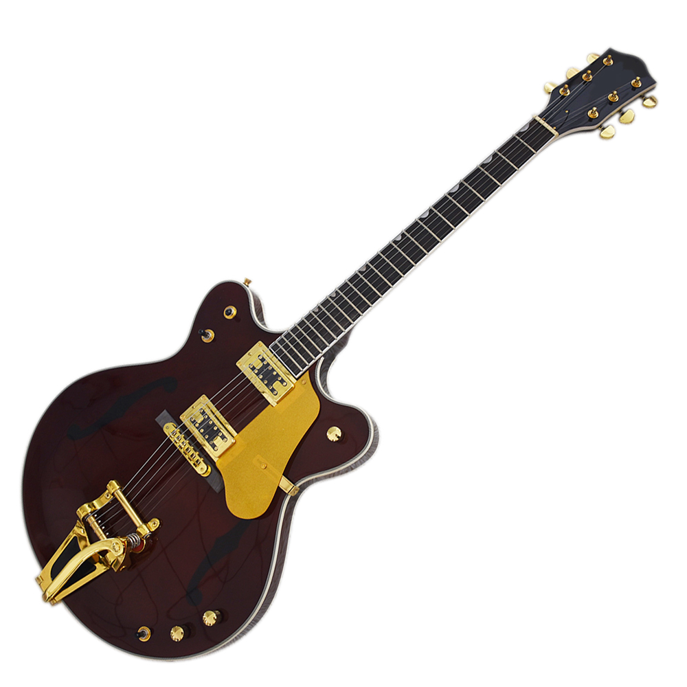 

6 Strings Wine Red Semi-hollow Electric Guitar with Big Tremolo,Rosewood Fretboard