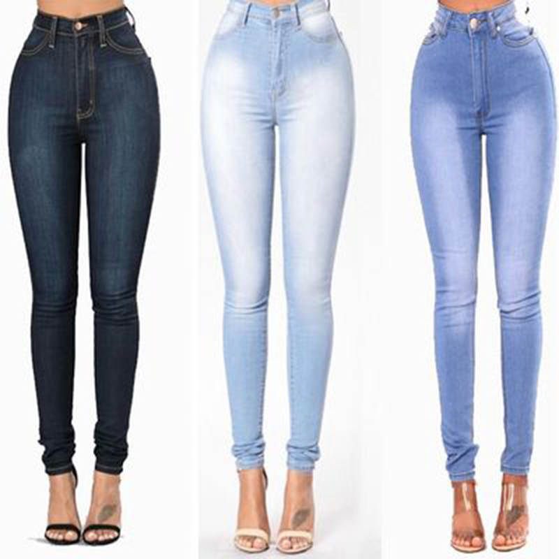 

Plus Size 3XL Womens Elastic Skinny Stretch Jeans High Waist Jeans Washed Casual Denim Pencil Pants Lady Jeans, Deep blue