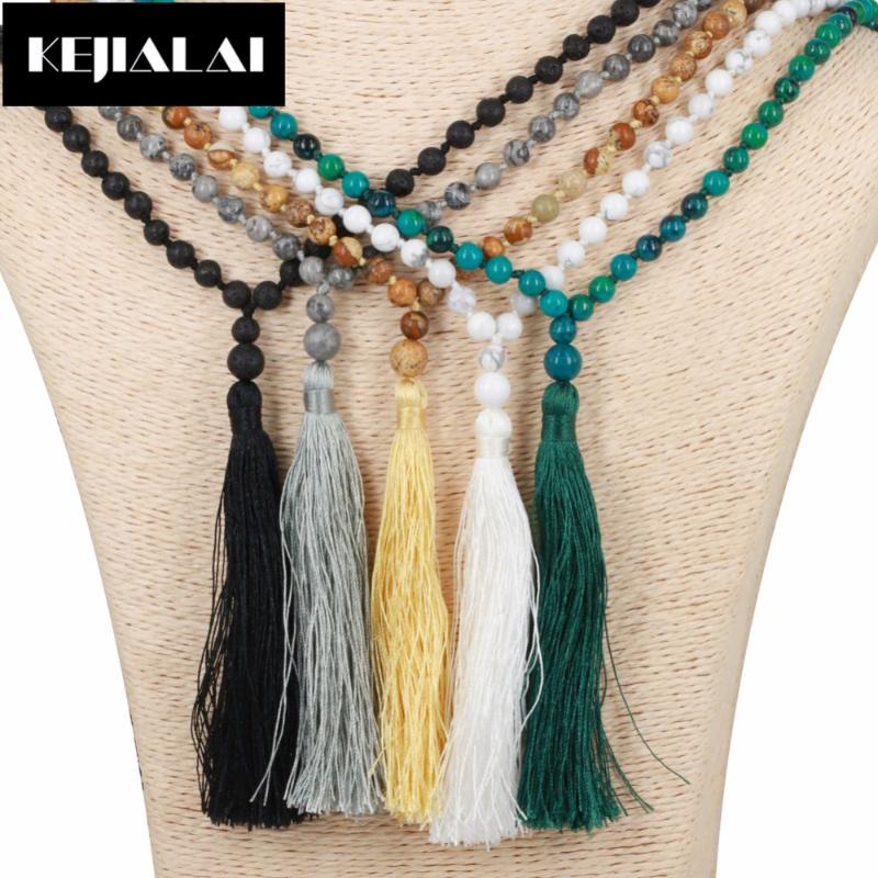 

Pendant Necklaces KEJIALAI Fabric Long Tassel Necklace For Women Boho Jewelry Natural Stone Beads Chain Adjustable Accessories Gift