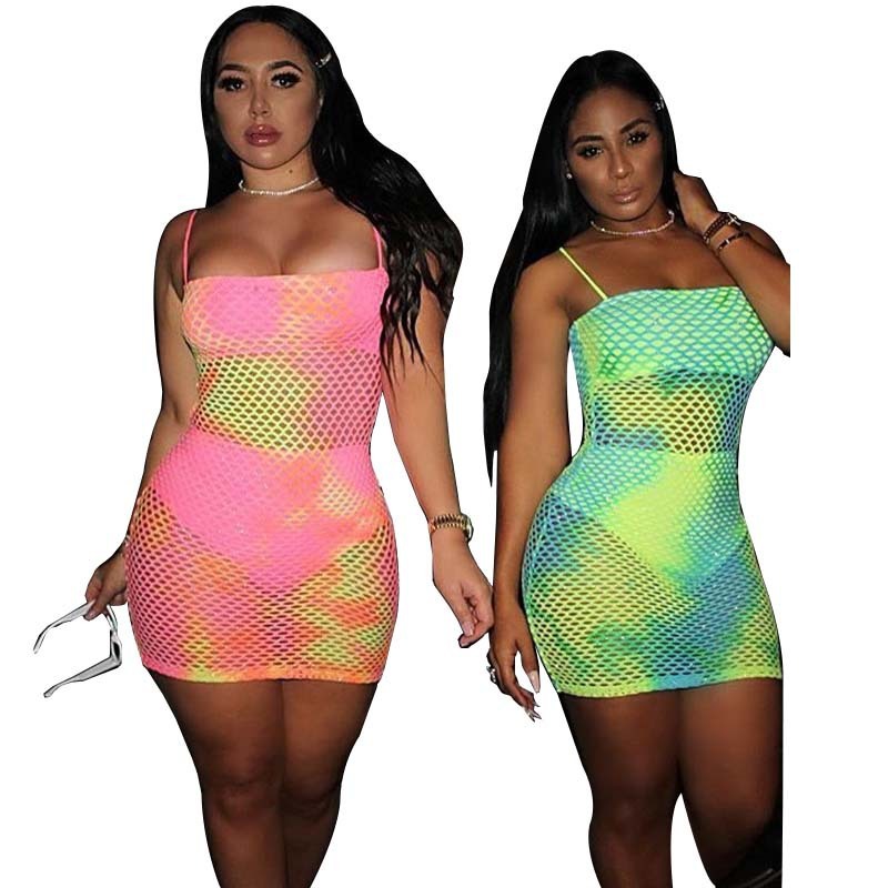 

FANIECES Neon Lime Green Mesh See Trough Long Sleeve Mini Bodycon Dress Sexy 2 Two Piece Set Vestidos Night Club drop 210520, Pink