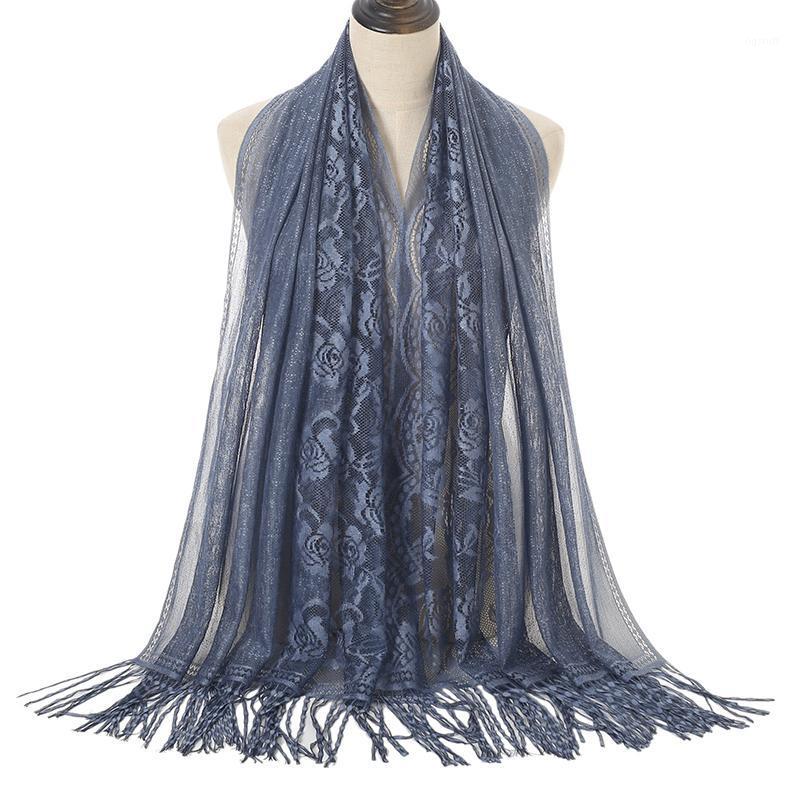 

Scarves Selling Embroidered Polyester Hijab Scarf Female Autumn Floral Tassel Large Size Muslim Shawl Wrap Bandana 190*70CM, Blue;gray
