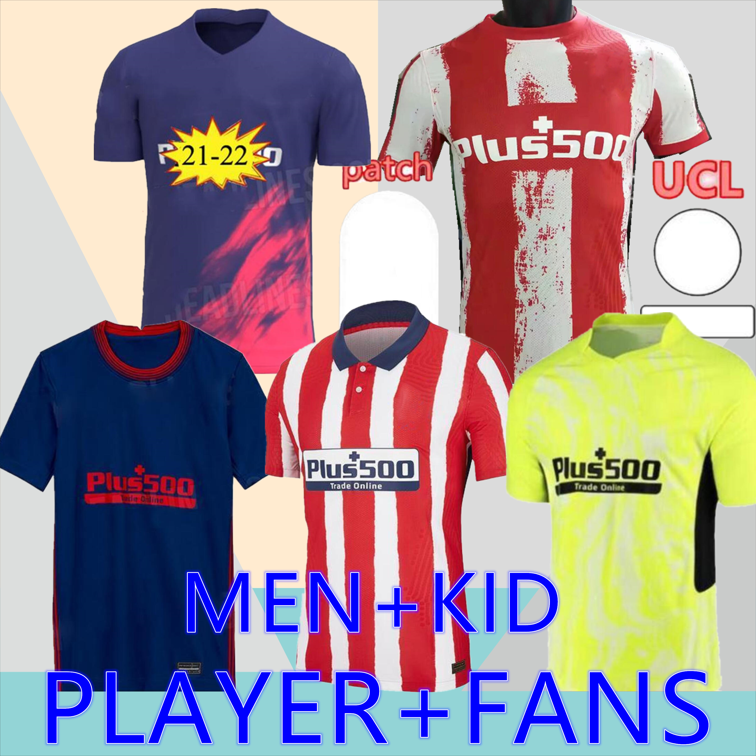 

S--4XL 21/22 JOÃO FÃLIX Atletico Soccer Jerseys de Madrid 2021 Suarez CORREA KOKE DembÃ©lÃ© Carrasco M.LLORENTE Men Kid suit football jersey, Black;yellow