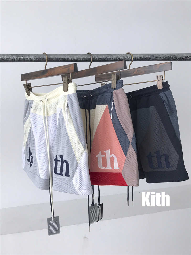 

21ss KITH Mesh Shorts Men Women 1:1 High Quality Patchwork Oversize Breechcloth Breathable Drawstrin X0628