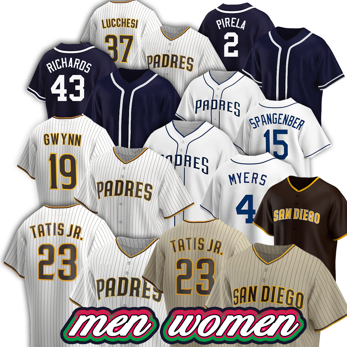 

22 Juan Soto 23 Fernando Tatis Jr San Diego Baseball Jerseys 13 Manny Machado Tatis Tony Gwynn Wil Myers Eric Hosmer Snell Josh Hader, Men(jiao shi)