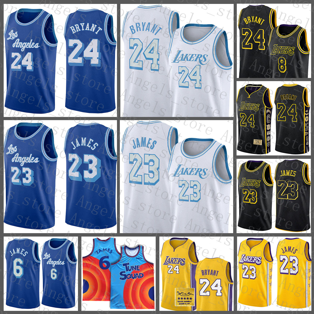 

Blue LeBron 6 James Mens Movie Space Jam Tune Squad Los Angeles Lakers Kobe 24 Bryant 2021 Basketball Jersey Gold Brown, Black;red