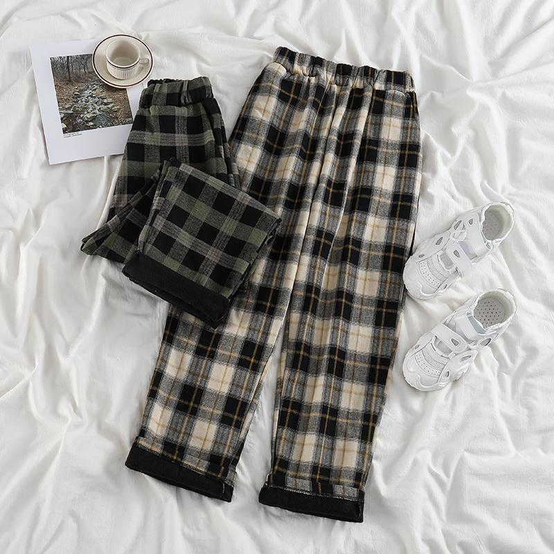 

Women's Pants & Capris Fleece Warm Elegant Womens Autumn Winter High Waist All-match Teens Streetwear Ins Trendy Harajuku Plaid, As