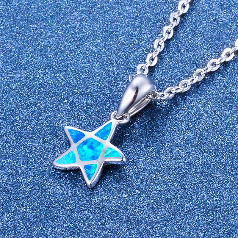 

Pendant Necklaces Cute Female Small Star Pendants Boho Silver Color Wedding Necklace Fashion Blue Fire Opal For Women