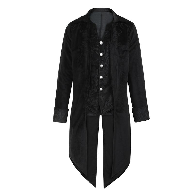 

Tide Fashion Trench Coat Men Tailcoat Jacket Goth Steampunk Uniform Costume Party Outwear Long Men's Coats, Black