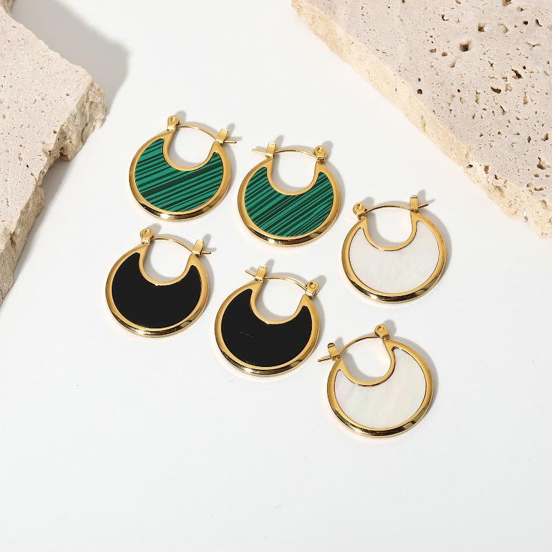

Hoop & Huggie Moon Fan Shape Malachite White Shell Earrings High Quality Statement Earring Gold Plated Stainless Steel For Women