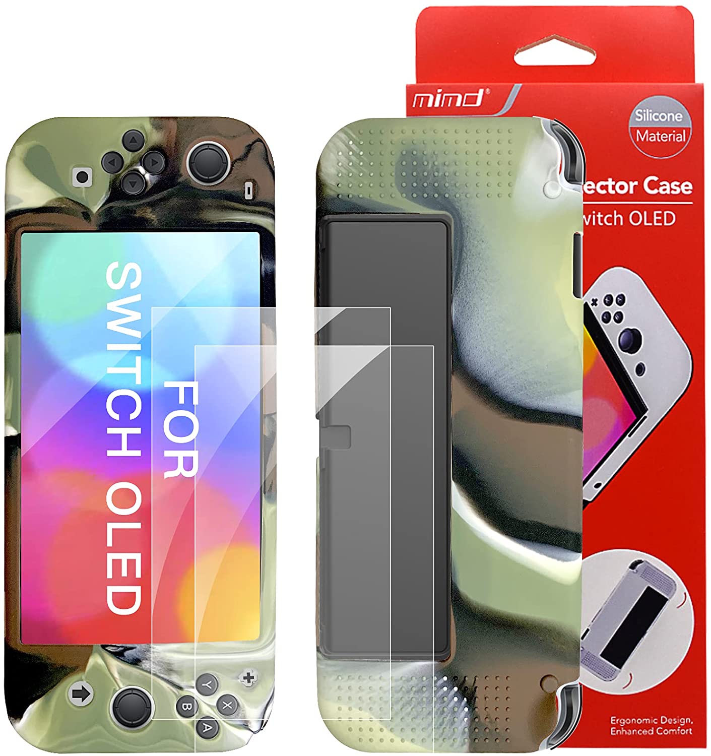 

Dockable Case for New Nintendo Switch OLED Model with 2 Pieces Screen Protector Film TPU Shock Absorption Anti-Scratch Protective Cover Game Accessories-Camouflage
