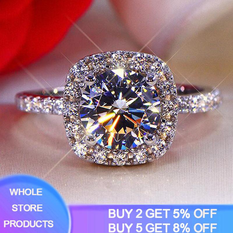 

Cluster Rings YANHUI Luxury Original 925 Solid Silver Ring Classic 1 Zirconia Diamond Jewelry For Women Engagement Wedding R1129, Golden;silver