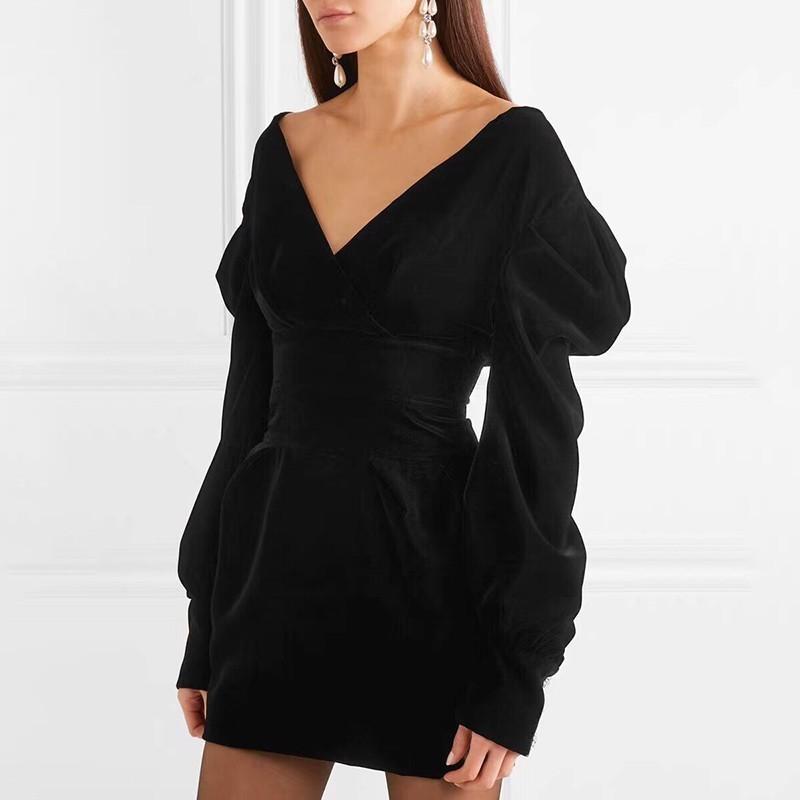 

Casual Dresses Off Shoulder Velvet Party Dress Women Puff Long Sleeve Black Mini Female Big Sizes Sexy Fashion Autumn 2021, Black dress