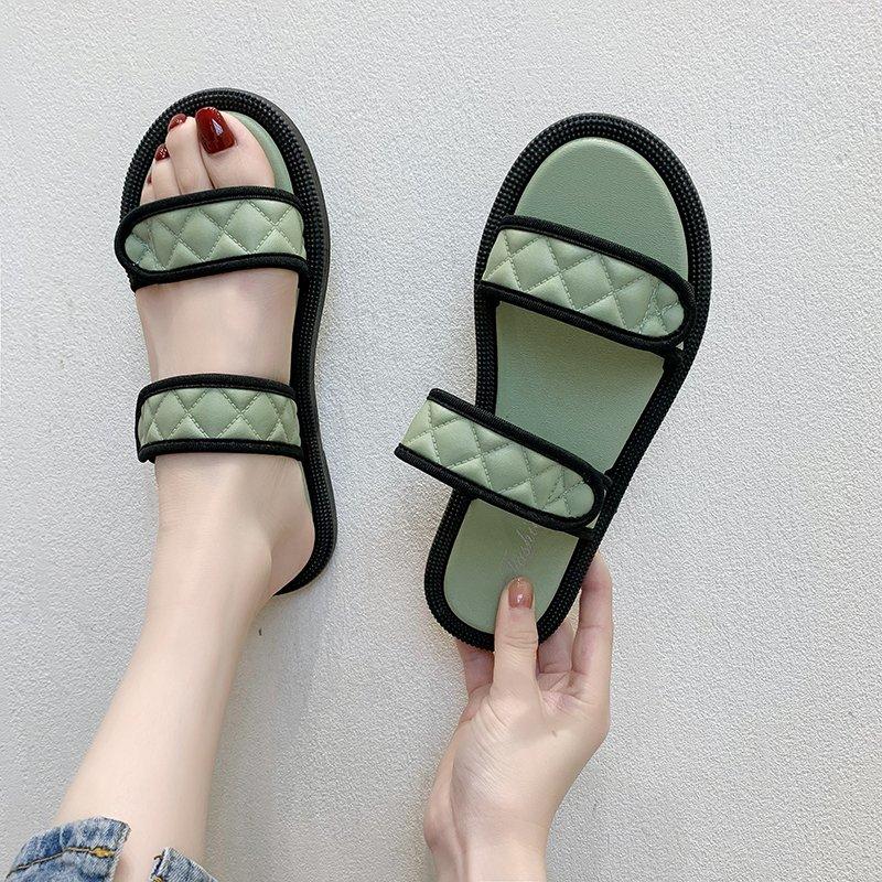 

Sandals Summer Beach Sandal Woman Luxury Soft Suit Female Beige Low-Heeled Shoes With Strap Comfort Sapatos De Mujer, Black