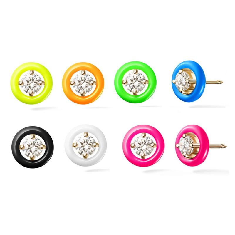 

Stud Fluorescent Neon Enamel Colorful Rainbow Jewelry Simple Classic Geometric Round Shaped Single White CZ Earring For Girl