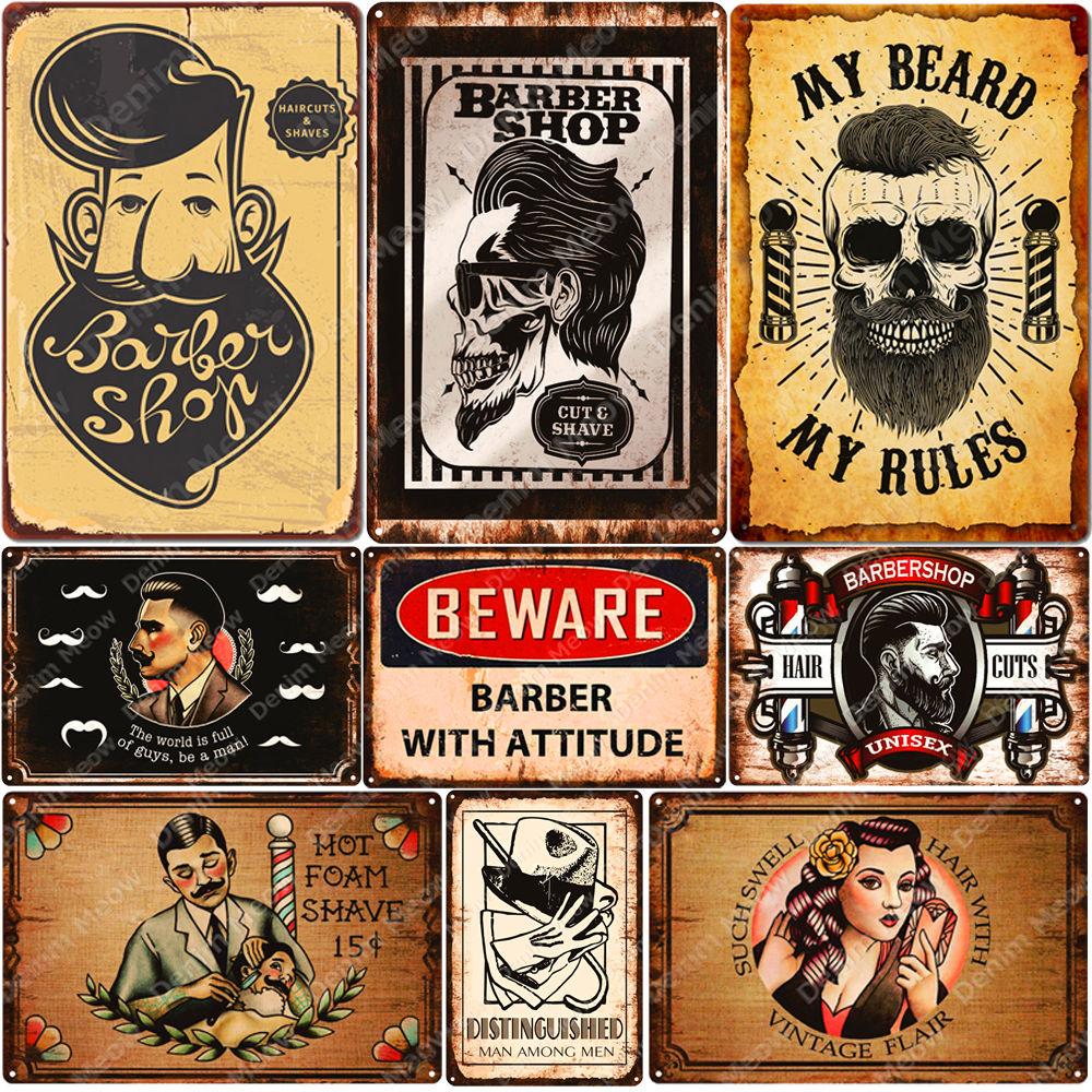 

2021 Barber Shop Wall Poster Hair Cut Vintage Metal Tin Signs Bar Pub Home Decor My Beard My Rules Wall Plates Foam Shave Metal Sign