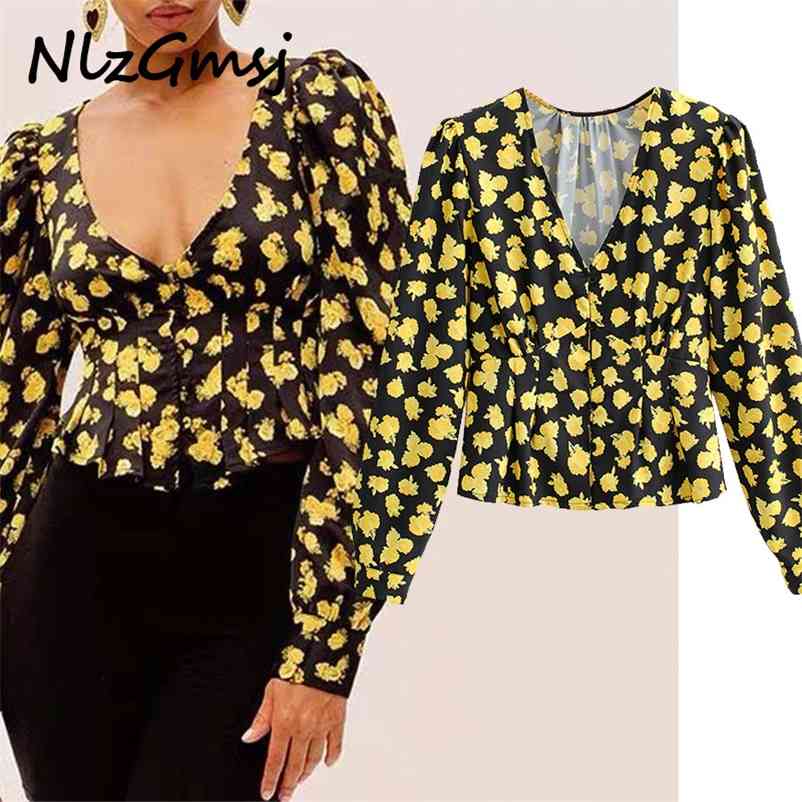 

Blouse Women Fashion Floral Print Spring Summer V Neck Vintage Long Sleeve Female Shirts Blusas Chic Tops 210628, As picture