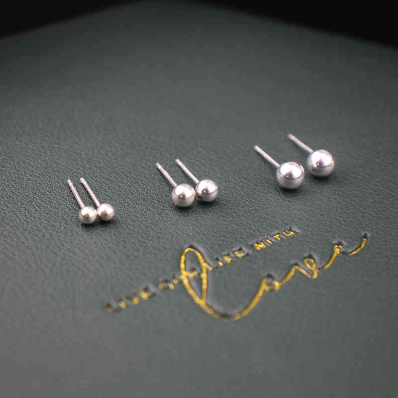 

S925 Sterling Silver bean Earrings female Mini Silver Ball Earrings