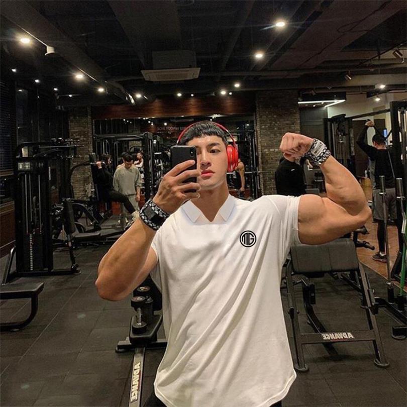 

brand shirts cotton fitness mens polo short sleeve slim fit fashion summer breathable shirt gym clothing, White;black