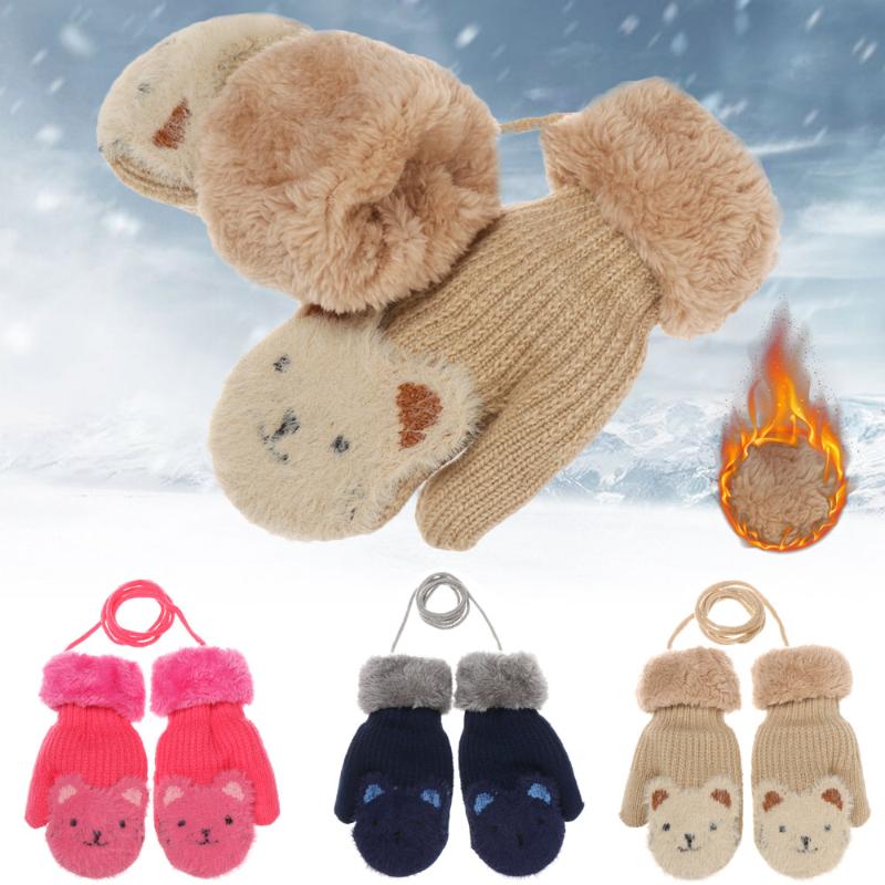 

Five Fingers Gloves 1Pair Winter Warm Knitted Mittens Cute Cartoon Baby Boys Girls Thick Full Rope For Toddler Kids 2-7 Years Old