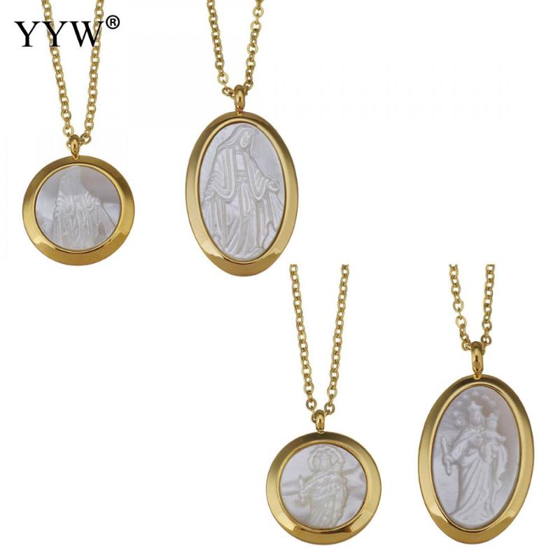 

Pendant Necklaces 2021 Fashion Fantasies Shape Christian White Shell Golden Color 2 Pieces Necklace For Women Men Jewelry Gift
